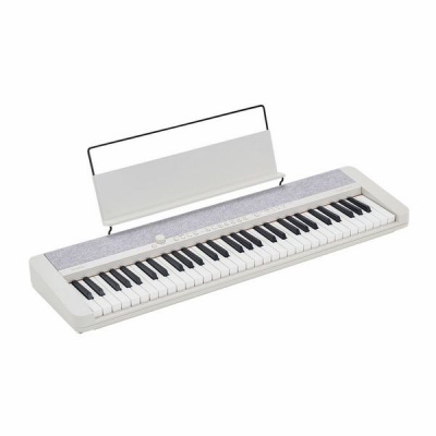 Teclado digital branco com 61 teclas e suporte para partituras