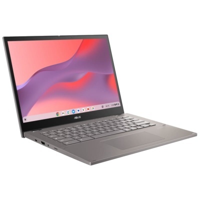 Portátil Asus cinzento com teclado e ecrã colorido abstrato