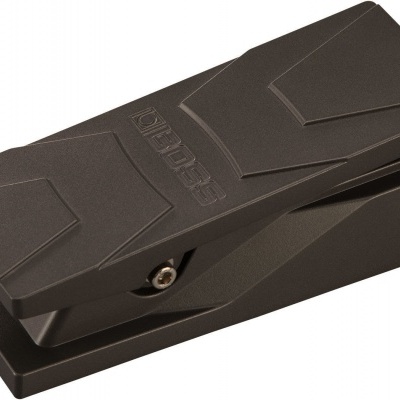 Pedal de guitarra preto com sinalizador LED vermelho e textura na superfície