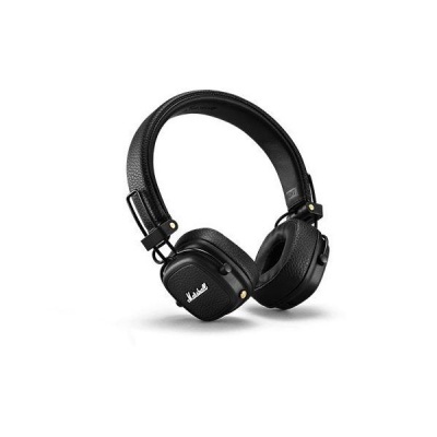 Auriculares over-ear pretos com acabamento em couro sintético e logótipo Marshall