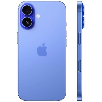 Smartphone Apple iPhone azul visto de trás e lateral com câmara dupla