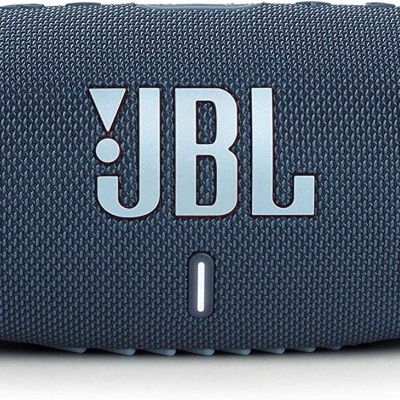 Coluna de som portátil JBL azul com malha e logótipo branco