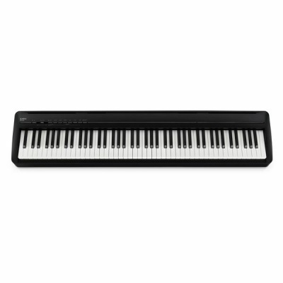 Piano digital preto com 88 teclas em fundo branco