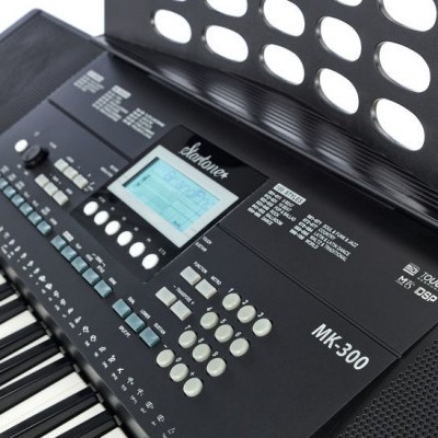 Teclado musical electrónico Audinote MK-300 preto com botões e ecrã LCD