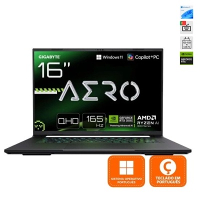 Portátil Gigabyte AERO 16 com ecrã QHD 165 Hz e teclado em português