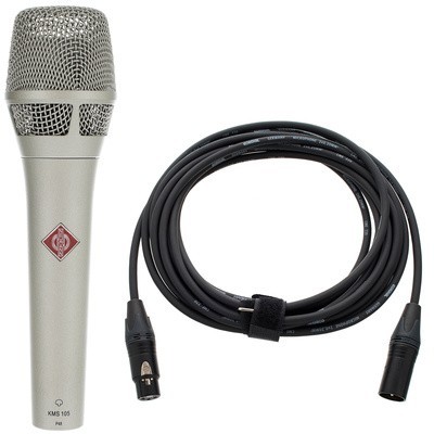 Microfone prateado KMS 105 com cabo XLR preto