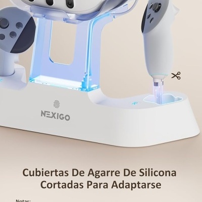 Base de carregamento NEXIGO com suportes para controladores e instruções em espanhol