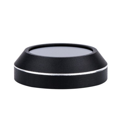 Suporte redondo preto com linha prateada sobre fundo branco