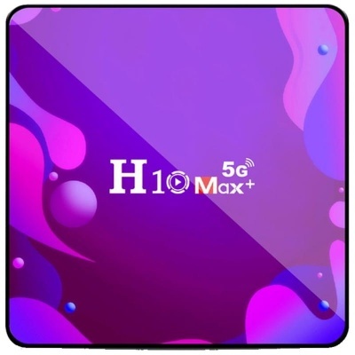 Caixa roxa com padrões abstratos e texto H10 5G Max+