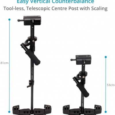 Contrapeso vertical telescópico preto com base pesada e empunhadura acolchoada