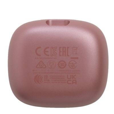 Estojo compacto rosa fosca com símbolos técnicos impressos na parte traseira