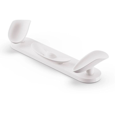 Suporte branco com dois apoios inclinados e cavidade central