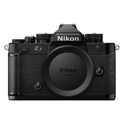 Câmara fotográfica sem espelho Nikon Z f preta com textura de couro sintético