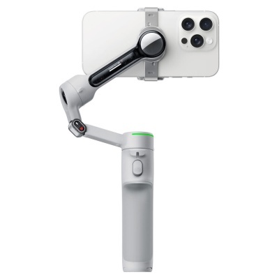 Estabilizador de smartphone branco com telefone encaixado