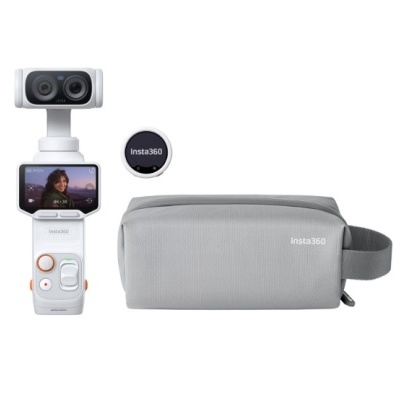 Câmara Insta360 com acessórios e saco cinzento