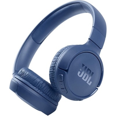 Auriculares JBL azuis com botões de controlo e almofadas acolchoadas