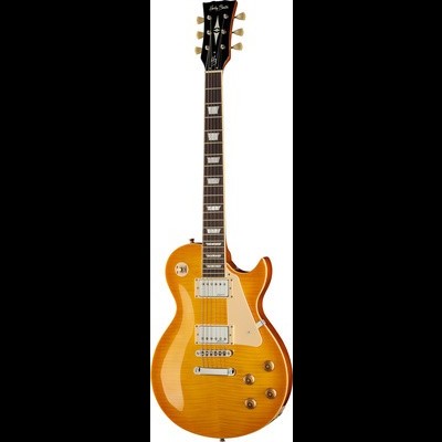 Guitarra elétrica estilo Les Paul com acabamento em madeira e captação dupla cromada