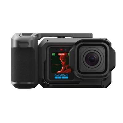 Câmara GoPro preta com ecrã frontal e lente grande