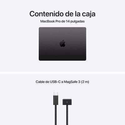 MacBook Pro preto fechado com cabo USB-C a MagSafe 3 preto com cabo trançado