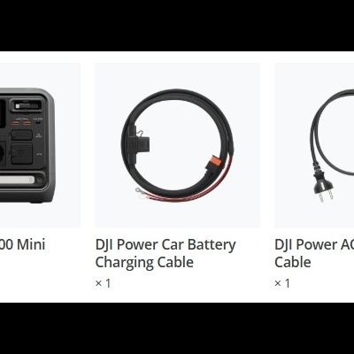 Banco de energia portátil DJI Power 1000 Mini e cabos de carregamento e alimentação DJI Power.