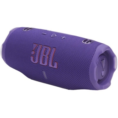 Coluna portátil JBL roxa com botões de controlo