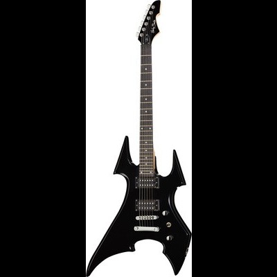 Guitarra elétrica preta com formato angular e headstock com logo B.C. RICH