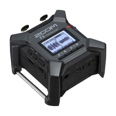 Gravador de áudio Zoom F3 Field Recorder preto com ecrã digital e botões