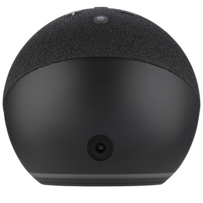 Coluna portátil redonda preta com tecido e plástico