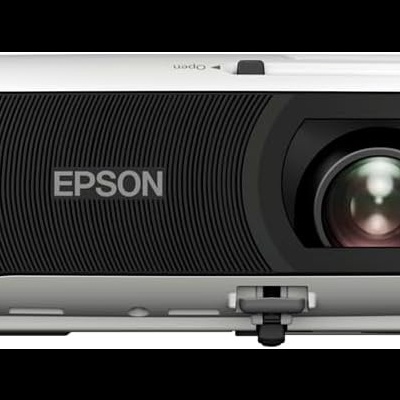 Projetor Epson branco com lente preta e inscrições 3LCD