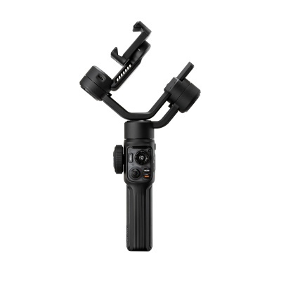 Gimbal estabilizador de mão preto com controlador e clipe para smartphone