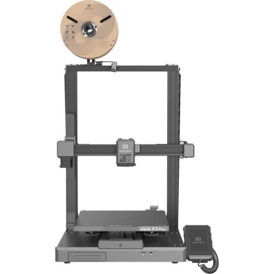 Impressora 3D preta com bobina de filamento bege na parte superior