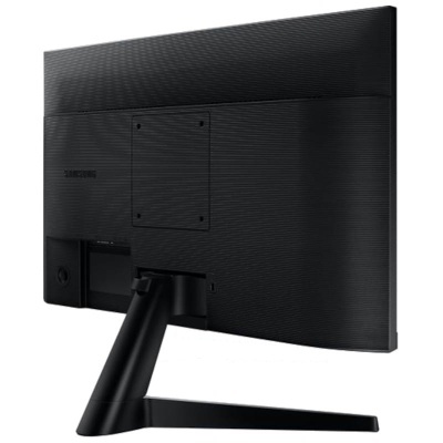 Monitor curvo preto da Samsung visto de trás com suporte em L invertido