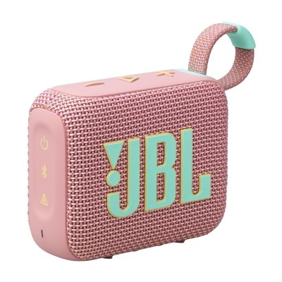 Coluna portátil JBL rosa com tecido e alça para transporte