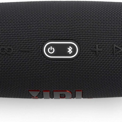 Coluna portátil JBL preta com botões de controlo