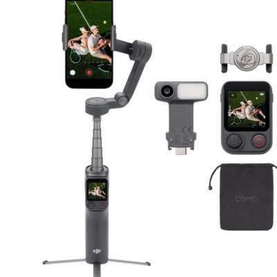 Estabilizador DJI Osmo Mobile cinza com acessórios e saco de transporte