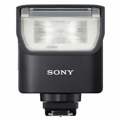 Flash de câmera Sony preto com difusão de luz frontal transparente