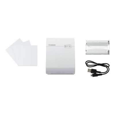 Impressora fotográfica portátil branca Canon com acessórios