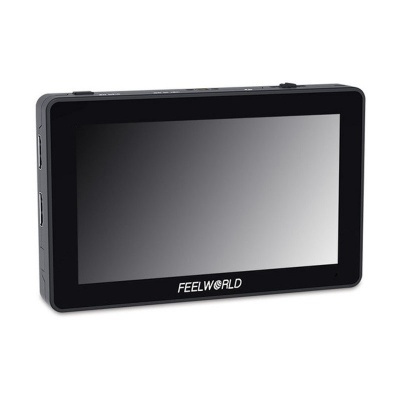 Monitor portátil preto Feelworld com ecrã retangular e marca visível