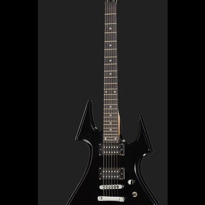 Guitarra elétrica preta com design moderno e corpo sólido