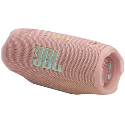 Coluna Bluetooth portátil JBL rosa com botões e logótipo coloridos