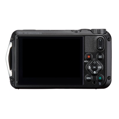 Traseira de câmara digital compacta preta com ecrã LCD e botões