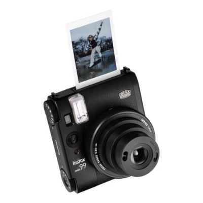 Câmera instantânea Instax Mini 99 preta com foto revelada na parte superior
