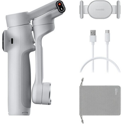 Conjunto estabilizador smartphone cinzento com acessórios e bolsa