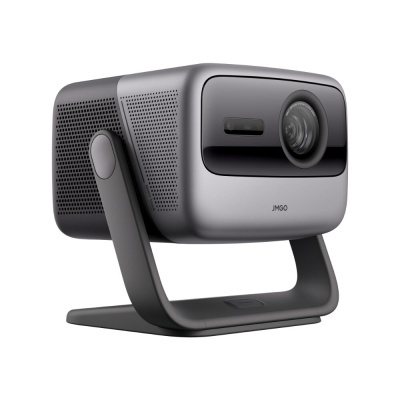 Projetor JMGO cinza com suporte angular preto