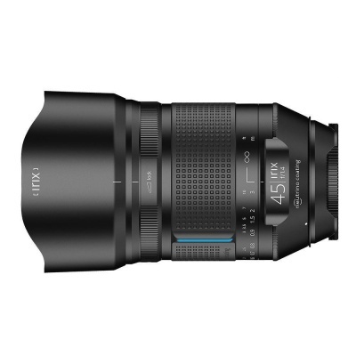 Lente de câmara preta IRIX 45mm f/1.4 com anéis de ajuste texturizados