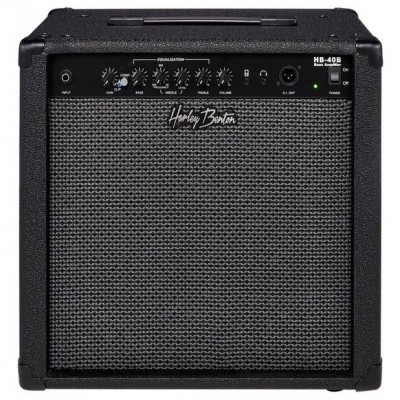 Amplificador de guitarra preto Harley Benton HB-40B com botões de controlo e logótipo