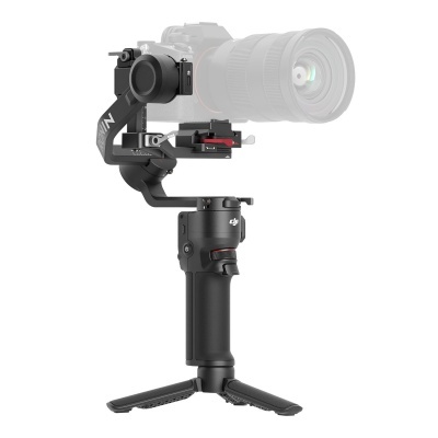 Estabilizador DJI Ronin-S preto com tripé pequeno e punho ergonómico