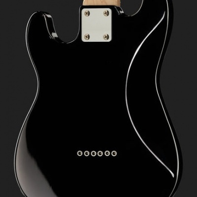 Corpo traseiro de guitarra elétrica preta com braço de madeira