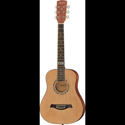 Guitarra acústica de corpo em madeira clara com tarraxas metálicas e marca Ashley Rose