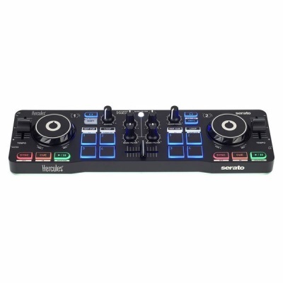 Mesa de mistura para DJ preta com botões e pads iluminados